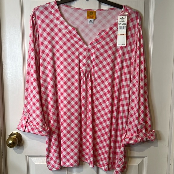 Ruby Rd. Tops - NWT Ruby RD women’s pink and white blouse 2X